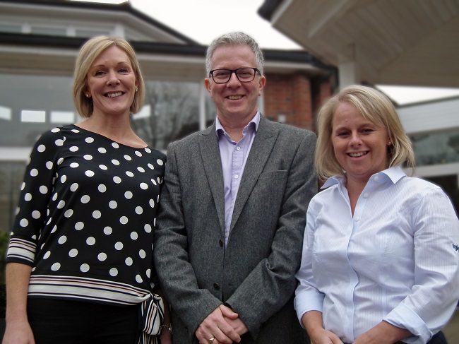 (L to R: TGI Golf Partnership’s Marketing Manager, Pauline Dale with love.golf founder, Alastair Spink and TGI Golf Partnership Board Member and PGA Professional at Huddersfield Golf Club, Alex Keighley)