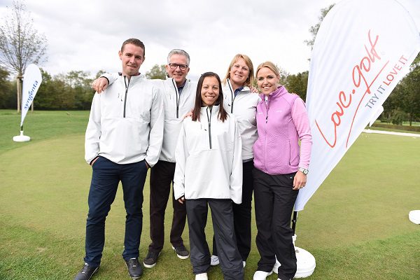 (L to R: love.golf coaches Ollie Rush, Alastair Spink, Jil Luthringer and Nicola Stroud with Carin Koch)