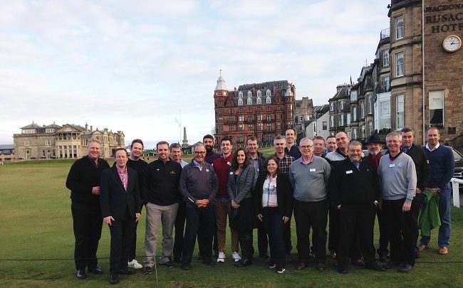 Pictured – the delegates pictured outside the R&A Clubhouse in St Andrews the venue for MDP Golf
