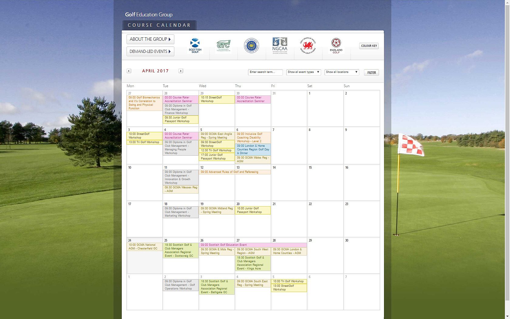 Pictured - the golf education calendar